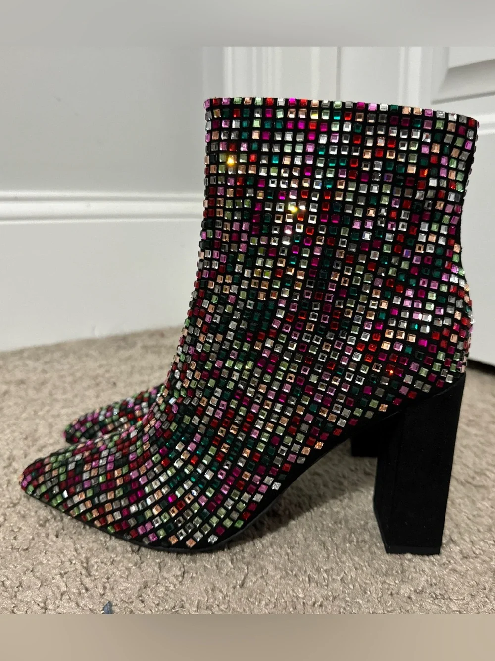 Cool Wild Pair size 7 multi color rhinestone square block heel Ingrid boots new